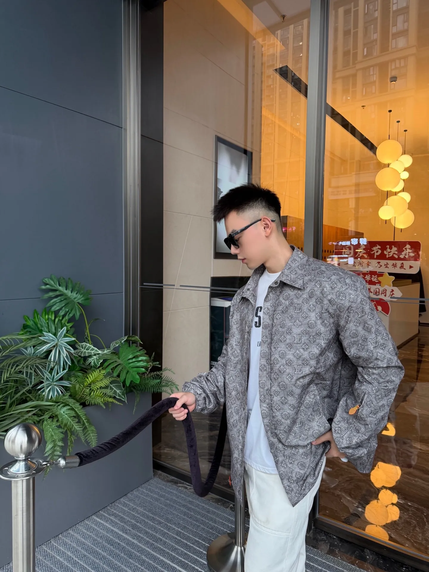 Louis Vuitton/Louis Vuitton all-over presbyopia digital print leather lapel jacket
